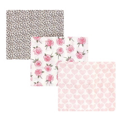 Little Treasure Baby Girl Cotton Muslin Swaddle Blankets, Rose Leopard, One Size