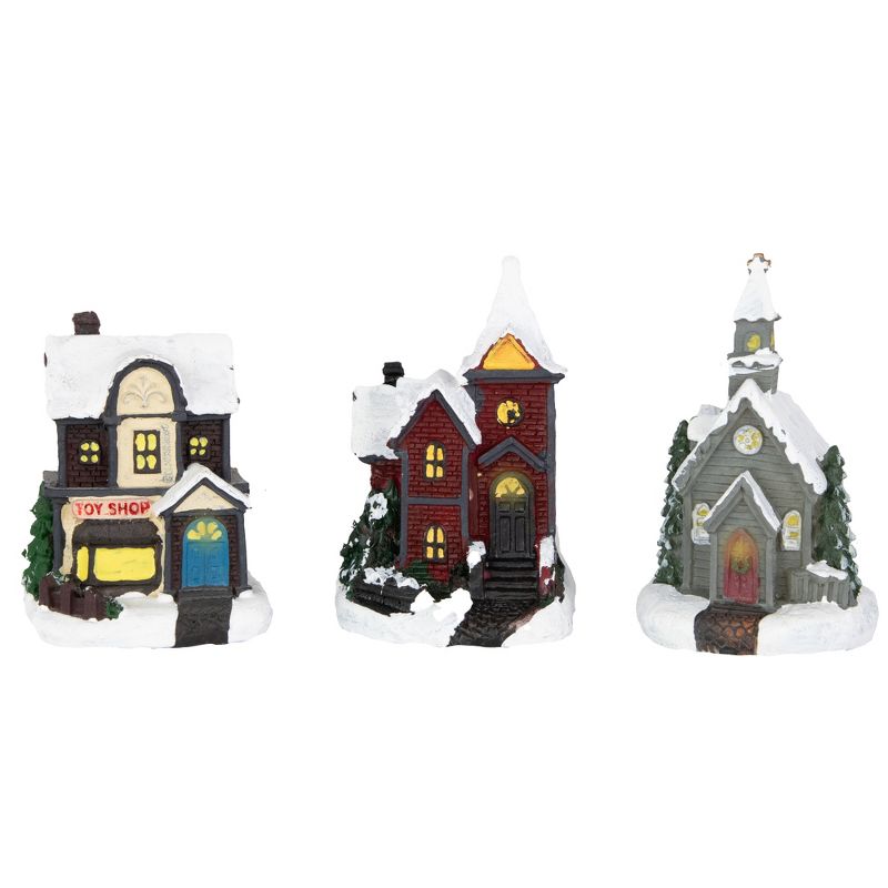 Northlight 10-Piece LED Lighted Houses and Trees Christmas Village Display Set, 3 of 8