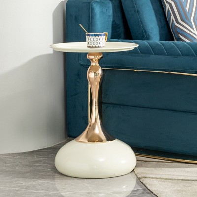 Vynxaria Modern White Metal Side Table Gold Finish, Versatile End/Drink Table, Easy Assembly, Fits Livingroom/bedroom