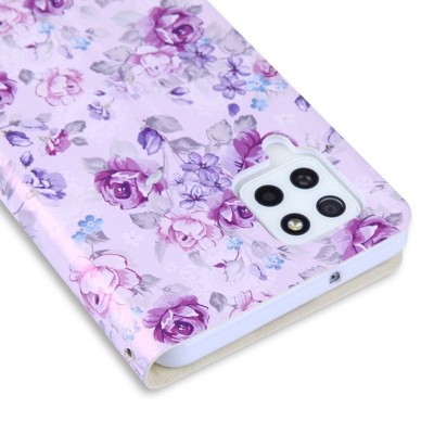 MyBat MyJacket Wallet Diamond Series Compatible With Samsung Galaxy A42 5G - Fresh Purple Flowers