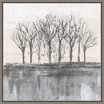 16" x 16" Trees at Dawn II Neutral by Silvia Vassileva Framed Wall Canvas - Amanti Art