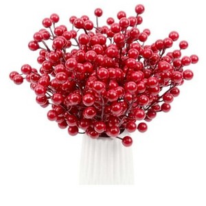 Aoibox 30 Pack Artificial Red Berry Stems 8.3 Inch Christmas Holly Berries for Tree Wreath DIY Crafts Holiday Home Decorations - 1 of 4