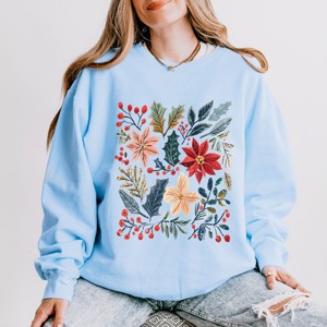 Christmas Flowers and Berries Distressed - Women's Lightweight Garment Dyed Sweatshirt - 1 of 3