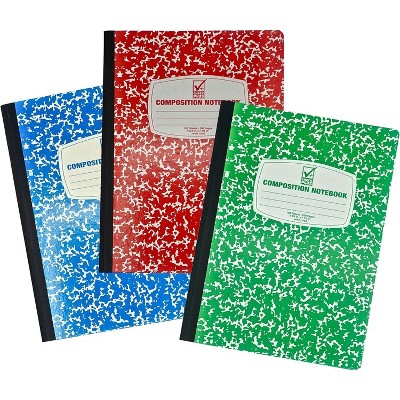 Wide Ruled Notebook Assorted Color, Marble Composition Notebook, Primary K-2, College Ruled - 3 pcs Notebooks for School