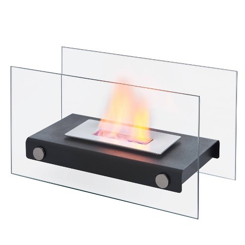 13.25x7.5 Ventless Smokeless Rectangular Glass u0026 Black Metal Tabletop  Fire Pit - Danya B. : Target