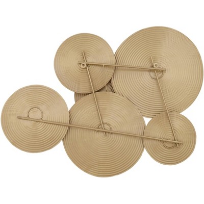 Gold and Cream-Washed Metal Disk Wall Sculpture