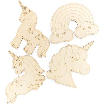 Bright Creations 24 Pieces Unfinished Wood Cutouts for Crafts, Wooden Unicorn Rainbow for Home Decor, Party Decorations, 3.8 x 5.5 in