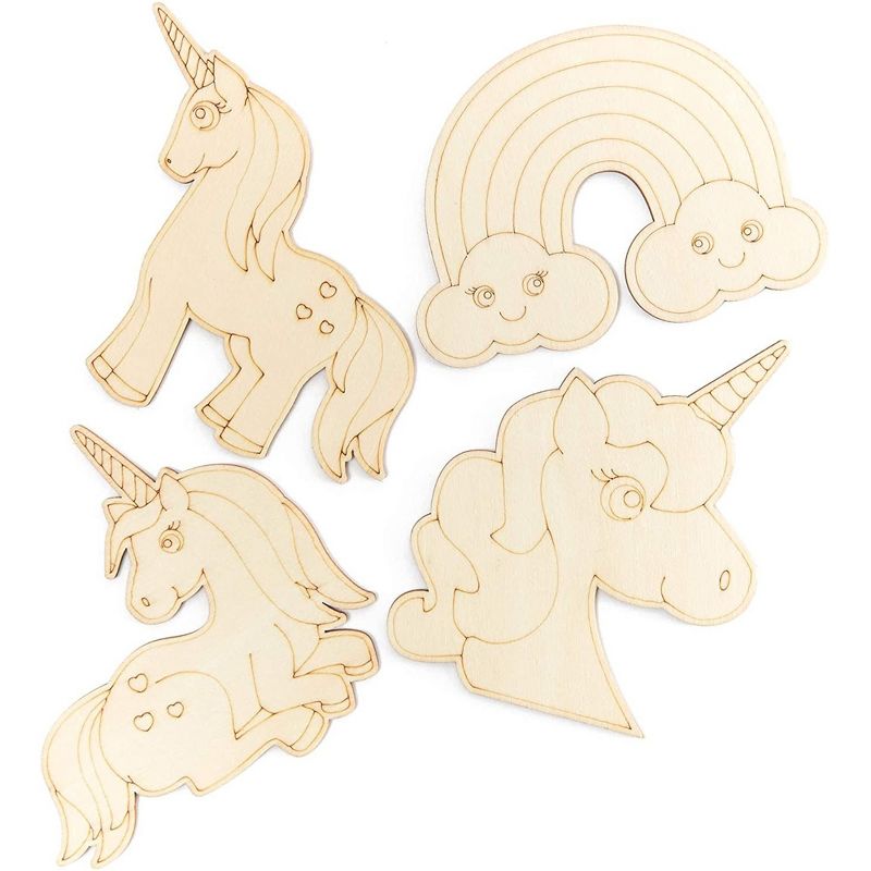 Bright Creations 24 Pieces Unfinished Wood Cutouts for Crafts, Wooden Unicorn Rainbow for Home Decor, Party Decorations, 3.8 x 5.5 in, 1 of 8