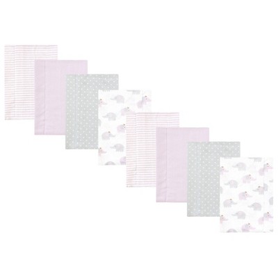 Hudson Baby Girls Cotton Poly Flannel Burp Cloths 8-Pack, Lilac Elephants, One Size