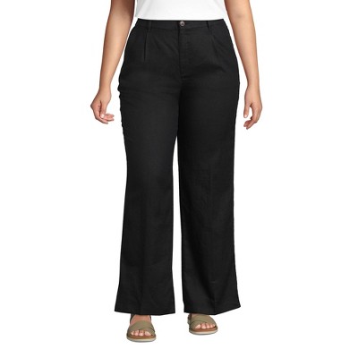 Lands' End Women's Plus Size High Rise Wide Leg Linen Pleated Pants ...