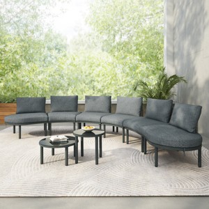 Outdoor Sectional Sofa Set, 8 Pcs Half Moon Sofa With Tempered Glass Coffee Tables, Sofa with Aluminum Frame and PE Cushions-Coolbibila - 1 of 4