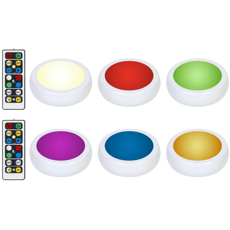 Brilliant Evolution 6pk Wireless Color Changing LED Under Cabinet Puck Light with 2 Remotes, 1 of 8