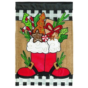 Santa's Boots Holiday Red and White 13 X 19 Burlap Outdoor Hanging Garden Flag - 1 of 2
