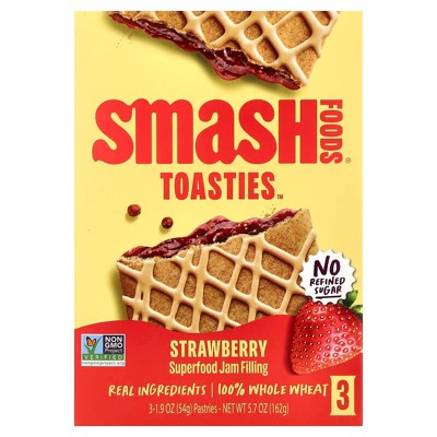 Smash Foods, Toasties, Strawberry, 3 Pastries, 1.9 oz