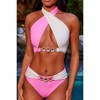 Sweet Like Candy 'Strawberries & Cream' Contrast Crossover Halter Crystal Bikini Top Strawberries & Cream Extra Large - 4 of 4