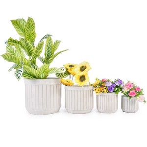 ORRD Set of 4 Cream Ceramic Planters, Modern Indoor Outdoor Flower Pots with Drainage Holes for Patio Garden Windowsill Decor - 1 of 4