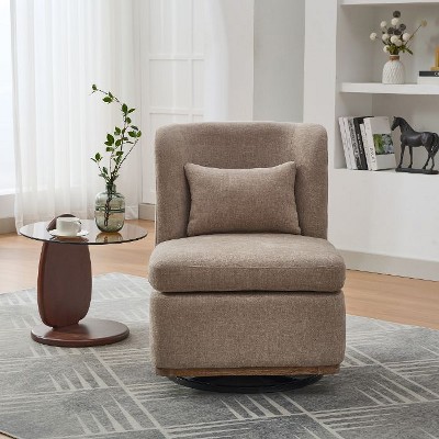 CAVINAS 25.2 "Wide Modern Chenille Swivel Accent Chair, Upholstered Lounge Chair with Metal Base and Pillow