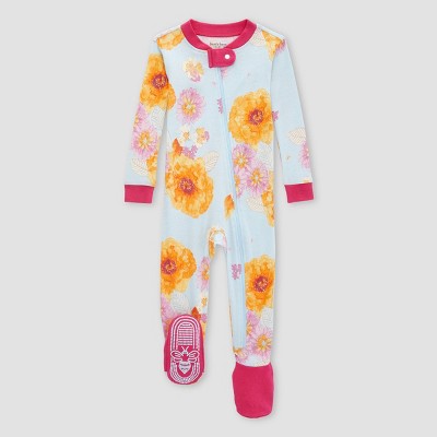 Burt's Bees Baby® Baby Girls' Organic Cotton Tight Fit Footed Pajama -  Light Blue 3-6m : Target