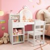 Kids Vanity with Lighted Mirror, 2 in 1 Princess Vanity Set Vanity Table & Chair Set with Open Bookshelf, Storage Cabinet & Shelves for Little Girls - 2 of 4