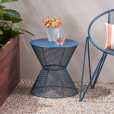 Navy Round Patio Side Table for Outside Use, 17.75" Diameter Iron Outdoor End Table, Patio End Table -Christopher Knight Home