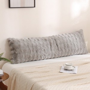Faux Fur Body Pillow Cover – Super Soft Plush Long Pillowcase with 3D Plaid Striped Design, Cozy Fuzzy Decorative Bedding - 1 of 4