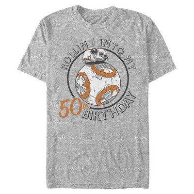 Men's Star Wars BB-8 Rollin Into My 50th Birthday Portrait  T-Shirt - Athletic Heather - Small