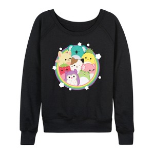 Women's - Squishmallows - Rainbow Circle Group Lightweight French Terry Wide Neck Long Sleeve Shirt - 1 of 4