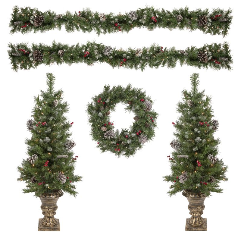 Northlight Pre-Lit Battery Operated Frosted Verona Berry Pine Artificial Christmas Set - 5-Piece - Clear Lights, 1 of 10