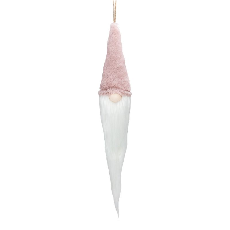 Northlight 24" Plush Pink and White Holiday Collections Hanging Gnome Christmas Ornament, 1 of 5
