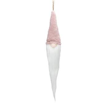 Northlight 24" Plush Pink and White Holiday Collections Hanging Gnome Christmas Ornament