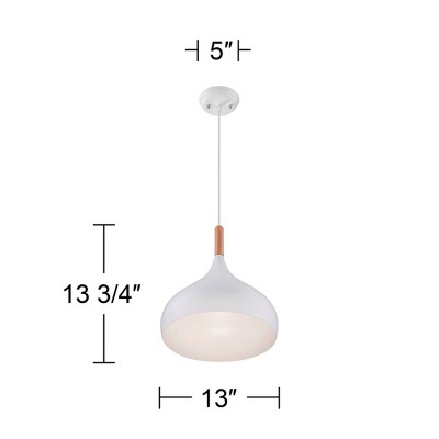 White Aluminum Mini Pendant Light with Wood Detail