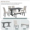 NicBex 6-Piece Retro Dining Table Set – Rectangular Dining Table with 4 Dining Chairs & Bench, Rustic Kitchen Table, Beige Upholstered Seating - 3 of 4