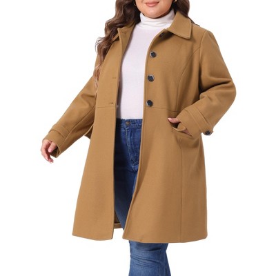 Agnes Orinda Women's Plus Size Single Breasted Long Sleeve Fleece Warm Overcoats