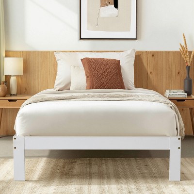 Solid Wood Platform Bed Frame with Wooden Slat Support, White