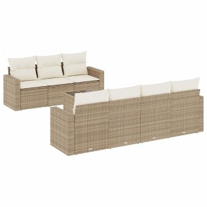 vidaXL Patio Sofa Set with Cushions Outdoor Furniture 8 Piece Poly Rattan - Beige and Cream - 1 of 4