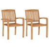 vidaXL Patio Chair Set of 2 Natural Wood Teak Wood Standard Stackable - 3 of 4