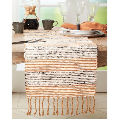 Rust and White Cotton Stripe Table Runner with Fringe