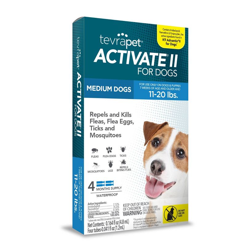Tevra Pet Activate II Flea and Tick Treatment for Dogs - 4 Doses, 1 of 7