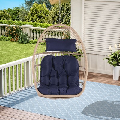 PAGED Swing Chair Outdoor, Outdoor Garden Rattan Egg Swing Chair Hanging Chair Wood for Living Room Balcony