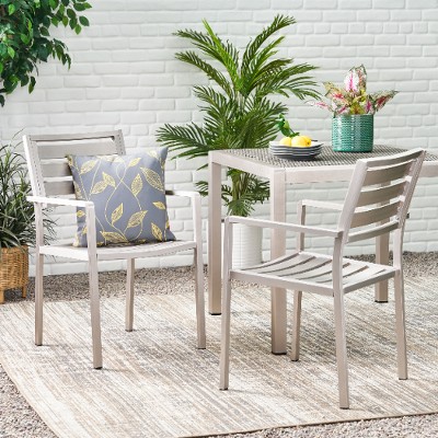 Set of 2 Outdoor Modern Dining Chair Aluminum with Mesh Seat-Christopher Knight Home