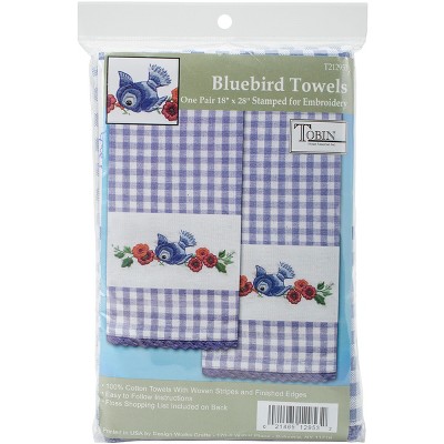 Tobin Stamped For Embroidery Kitchen Towels 18"X28" 2/Pkg-Bluebird