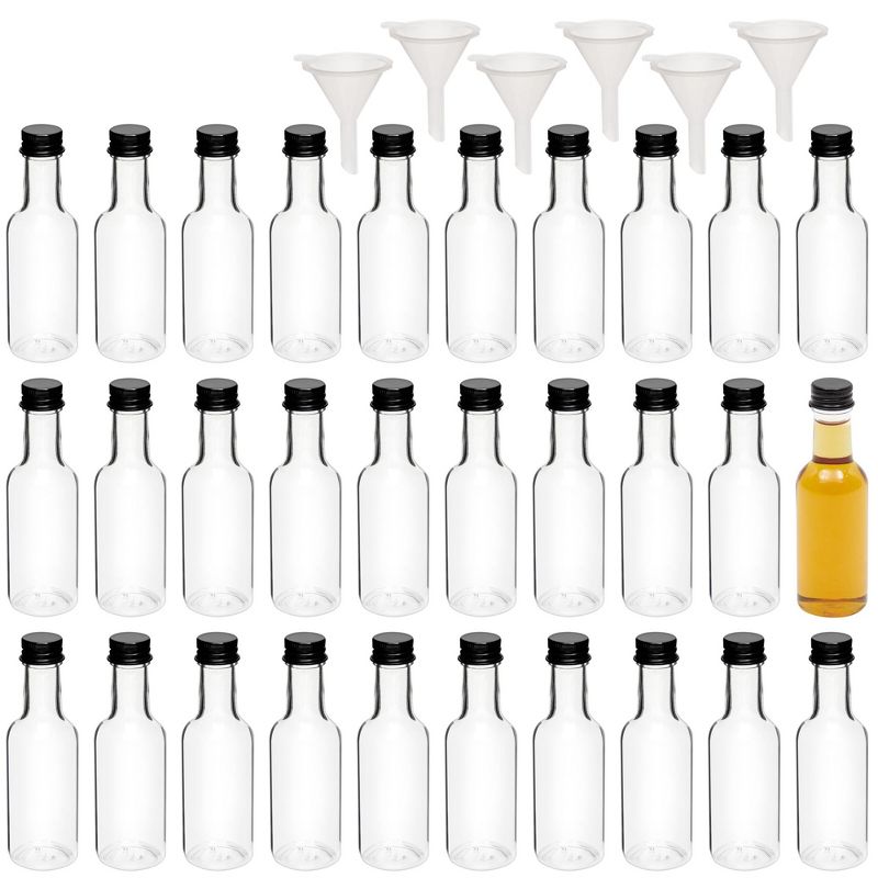 Stockroom Plus 30 Pack 50ml Mini Liquor Bottles with Twist Off Lids and Funnels for Party Favors, Spirits, 1 of 9
