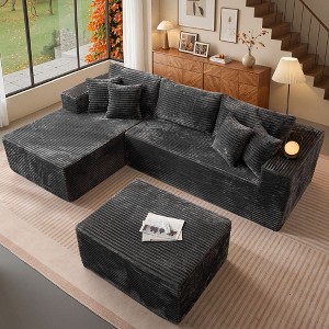 XIZZI No Assembly Needed Modular Deep Seating Sectional Sofa, Pure Sponge Structure Plush Polyester, Standard/Upgraded w/ Ottoman in Beige/Black/Gray - 1 of 4