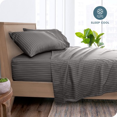 King Pinstripe Grey/White Microfiber Deep Pocket Sheet Set