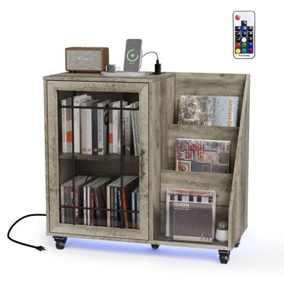 Karl Home Record Player Stand Storage with LED Lights ＆ Charging Station