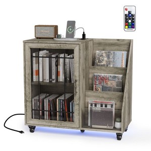 Karl Home Record Player Stand Storage with LED Lights ＆ Charging Station - 1 of 3