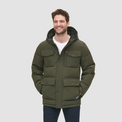 Levi's® Men's Arctic Cloth Quilted Parka Jacket - Olive Green L : Target