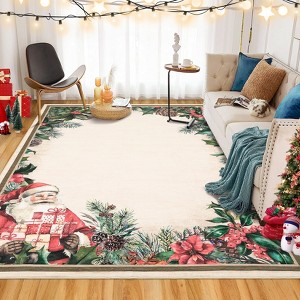 Christmas Area Rugs, Washable Non-Slip Festive Santa Carpet, Soft Low Pile Foldable Stain Resistant for Bedroom, Home - 1 of 4