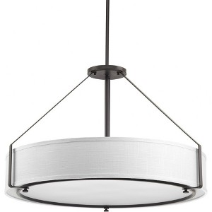 Progress Lighting, Ratio Collection, 6-Light Pendant, Brushed Nickel Finish, White Linen Drum Shade - 1 of 4