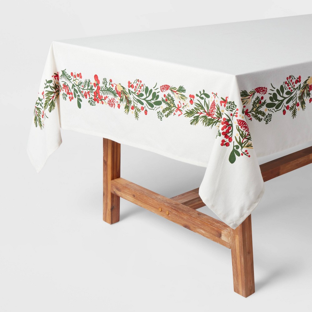 104" x 60" Cotton Holly Berry Tablecloth - Threshold, 3 pcs.